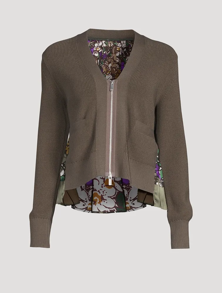 Zip-Front Cardigan Floral Print