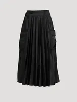 Nylon Twill Pleated Midi Skirt