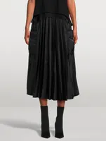 Nylon Twill Pleated Midi Skirt