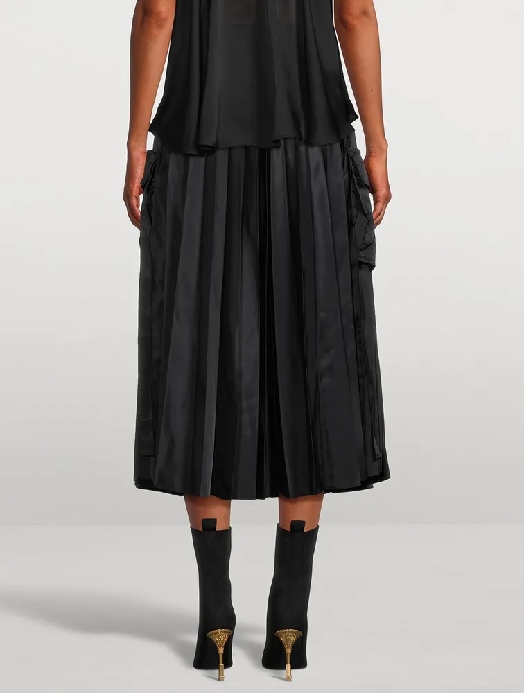 Nylon Twill Pleated Midi Skirt