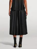 Nylon Twill Pleated Midi Skirt