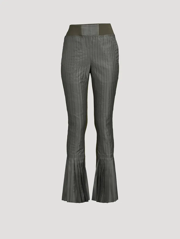 Nylon Twill Pleated Flare Trousers
