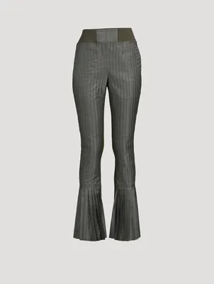 Nylon Twill Pleated Flare Trousers