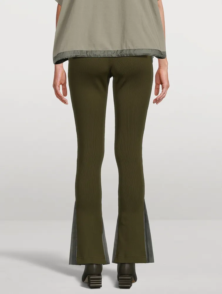 Nylon Twill Pleated Flare Trousers