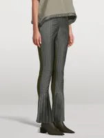 Nylon Twill Pleated Flare Trousers