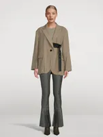 Nylon Twill Pleated Flare Trousers