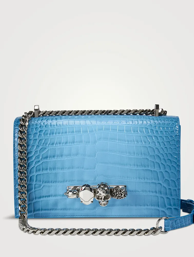 Jewelled Croc-Embossed Leather Satchel