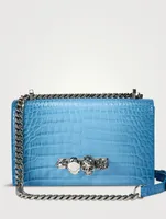 Jewelled Croc-Embossed Leather Satchel