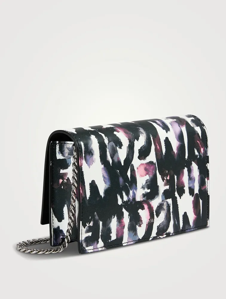 Small Skull Leather Bag In Watercolour Graffiti Print