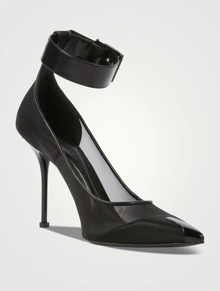 Punk Ankle-Cuff Mesh Pumps