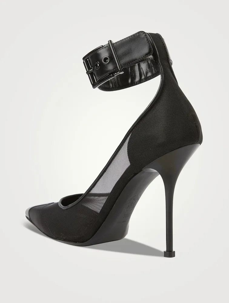 Punk Ankle-Cuff Mesh Pumps