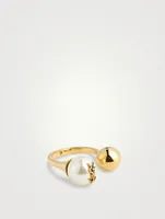 YSL Monogram Faux Pearl And Ball Ring