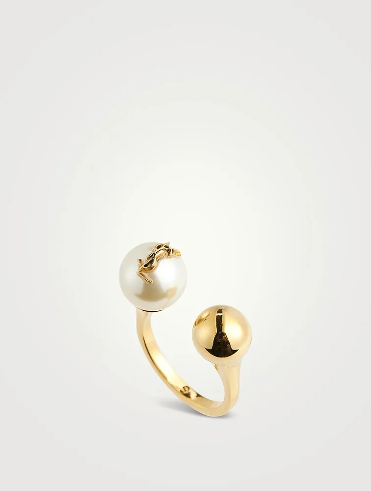 YSL Monogram Faux Pearl And Ball Ring