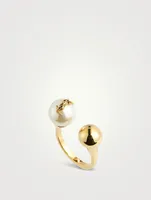 YSL Monogram Faux Pearl And Ball Ring