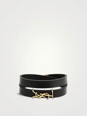 YSL Monogram Double Wrap Leather Strap Bracelet