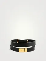 YSL Monogram Double Wrap Leather Strap Bracelet