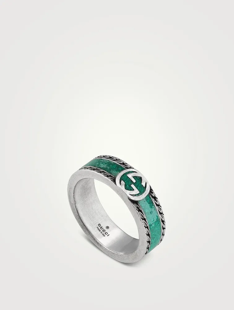 Sterling Silver And Turquoise Enamel Interlocking G Motif Ring