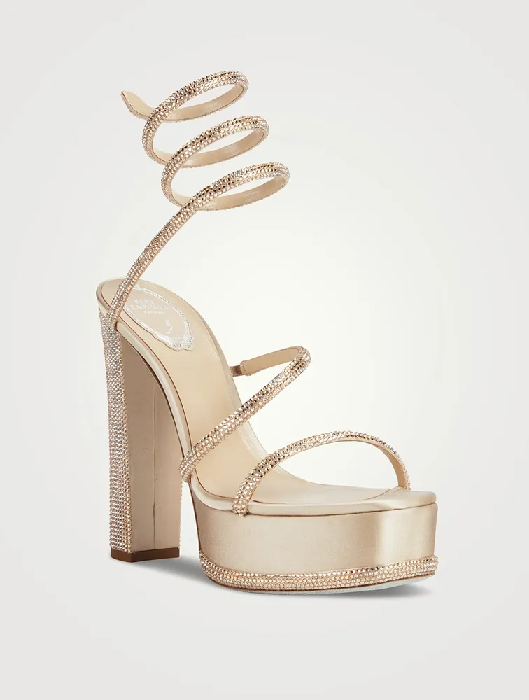 Cleo Crystal Satin Platform Sandals