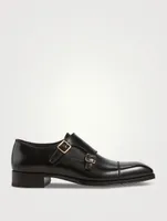 Elkan Burnished Leather Monk Strap Shoes