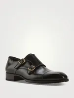 Elkan Burnished Leather Monk Strap Shoes