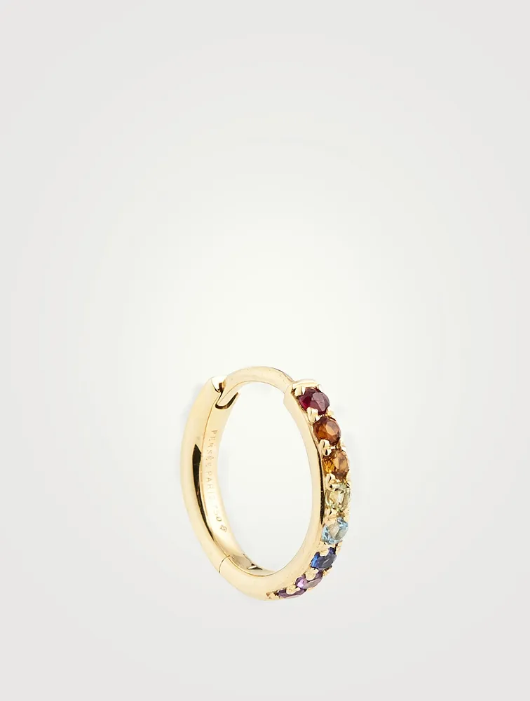 Chakras 18K Gold Circle Hoop Earring With Gemstones