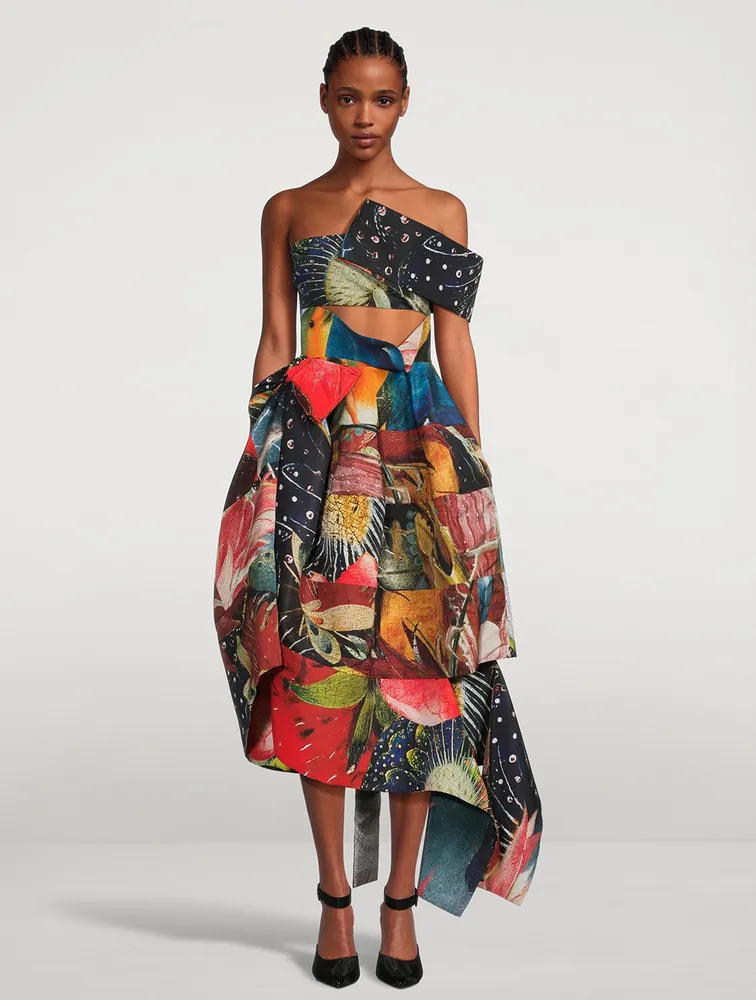 Slashed Polyfaille Dress in Hieronymus Bosch Print