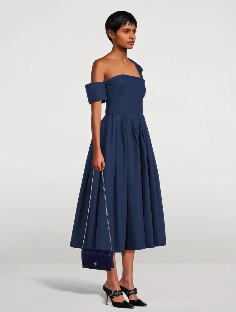 Asymmetric Poplin Midi Dress