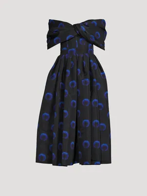 Off-The-Shoulder Polyfaille Dress Iris Print