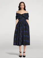 Off-The-Shoulder Polyfaille Dress Iris Print
