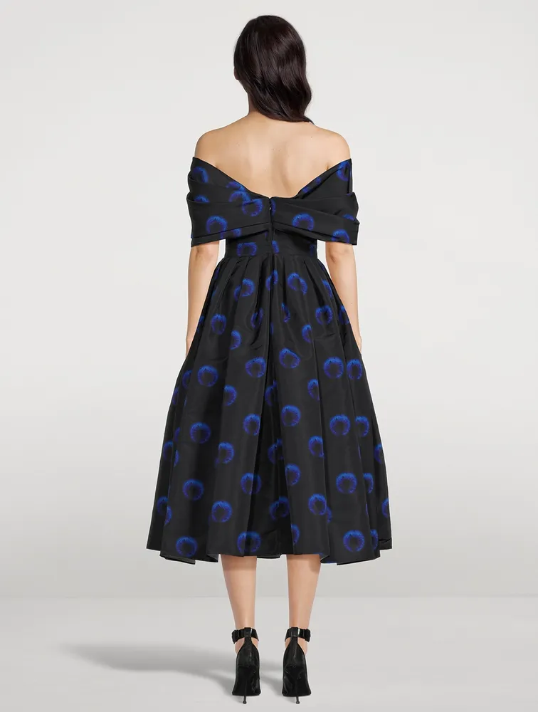 Off-The-Shoulder Polyfaille Dress Iris Print