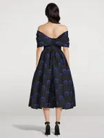 Off-The-Shoulder Polyfaille Dress Iris Print