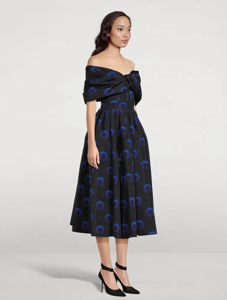Off-The-Shoulder Polyfaille Dress Iris Print