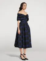Off-The-Shoulder Polyfaille Dress Iris Print