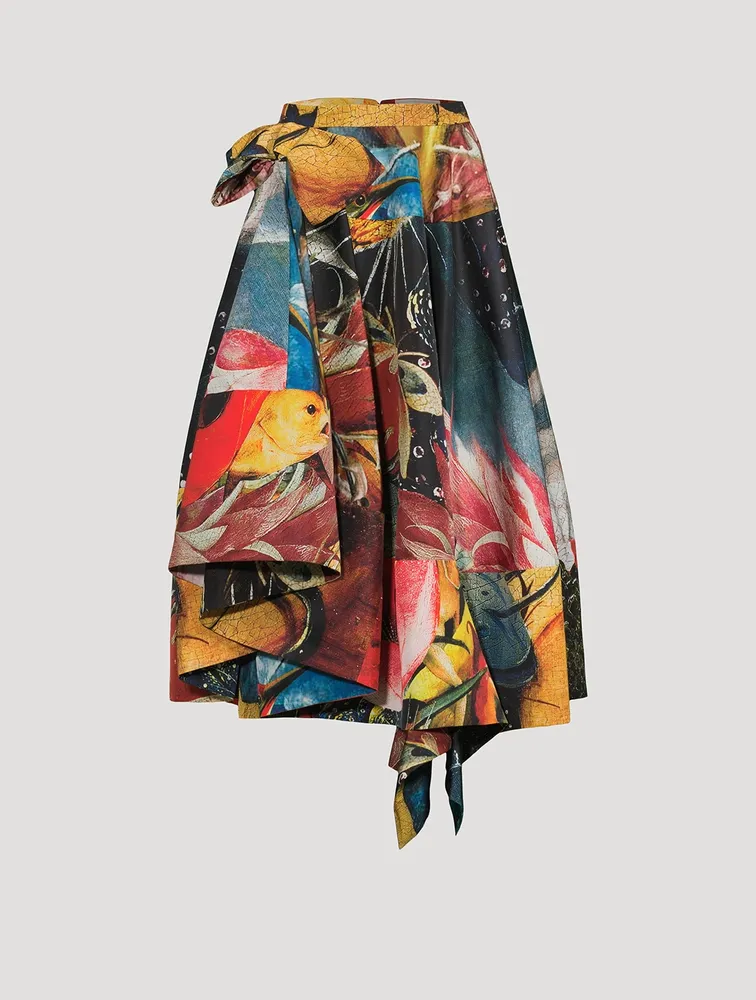 Slashed Polyfaille Midi Skirt Hieronymus Bosch Print