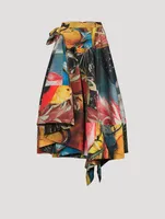 Slashed Polyfaille Midi Skirt Hieronymus Bosch Print