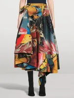 Slashed Polyfaille Midi Skirt Hieronymus Bosch Print