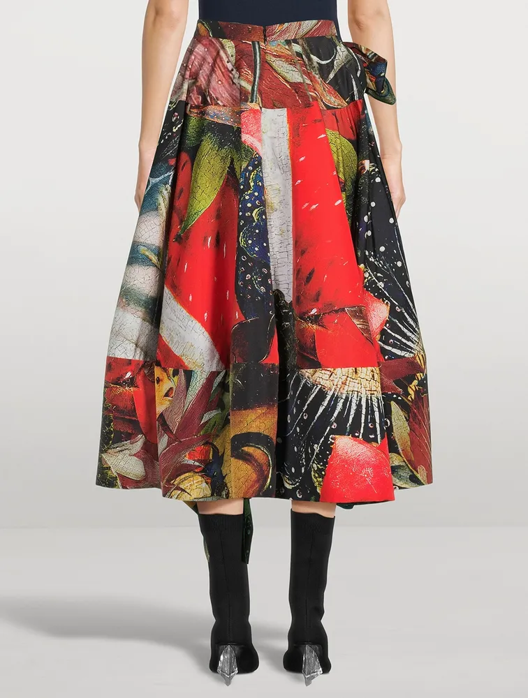 Slashed Polyfaille Midi Skirt Hieronymus Bosch Print