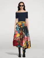 Slashed Polyfaille Midi Skirt Hieronymus Bosch Print