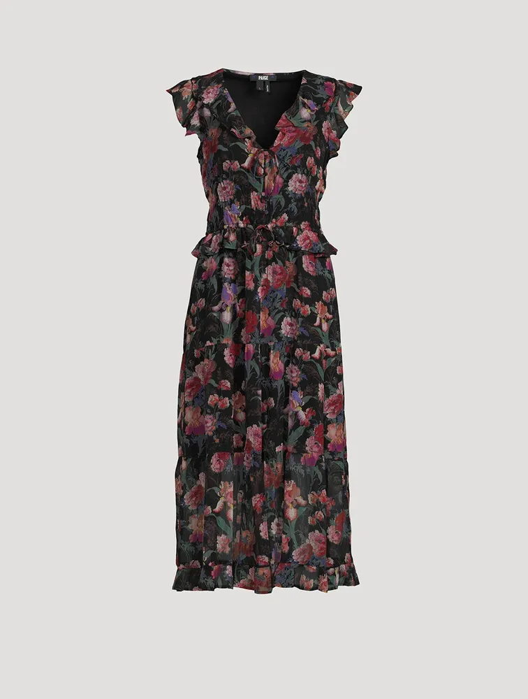 Paradis Silk Midi Dress Floral Print