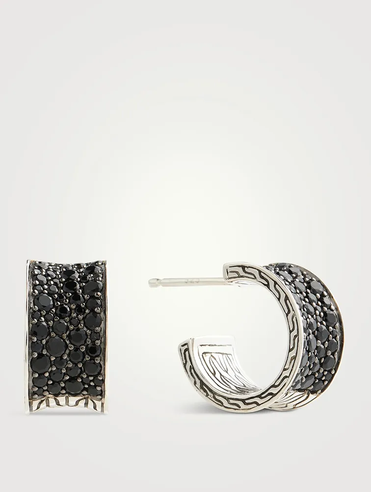 Carved Chain Pavé J Hoop Earrings