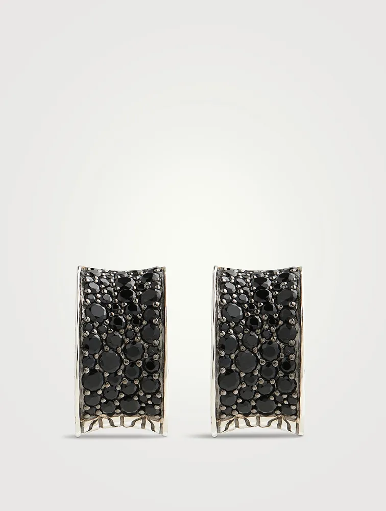 Carved Chain Pavé J Hoop Earrings