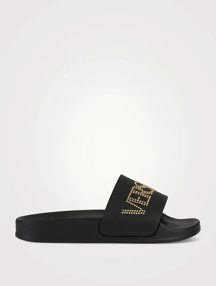 Leather Studded Logo Pool Slide Sandals