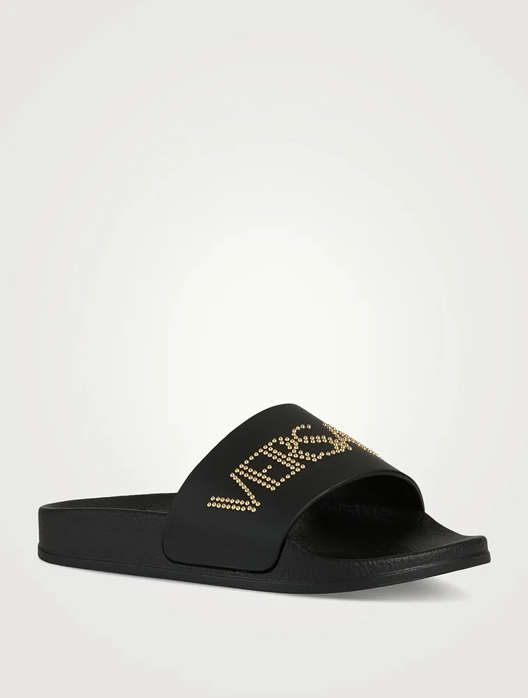 Leather Studded Logo Pool Slide Sandals