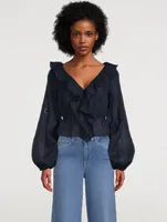 Ruffle Front Eyelet Long Sleeve Top