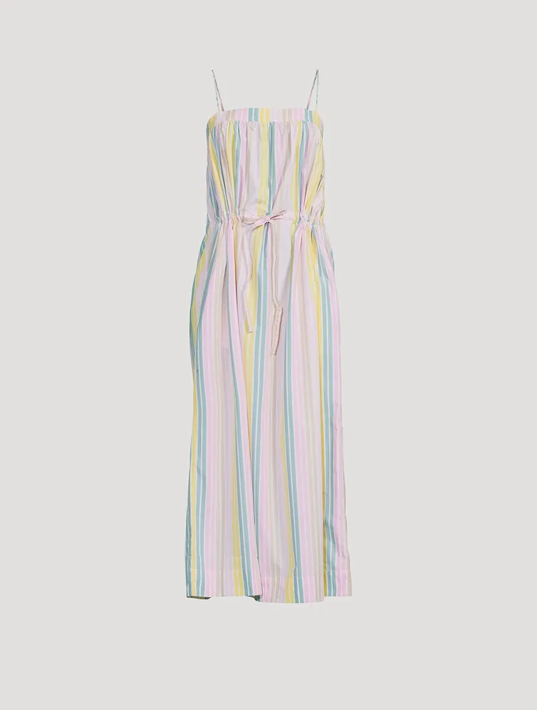 Cotton Midi Dress Striped Print