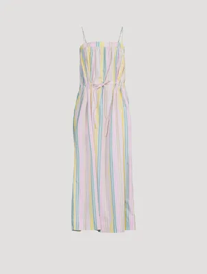 Cotton Midi Dress Striped Print