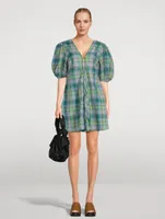 Seersucker Check V-Neck Mini Dress