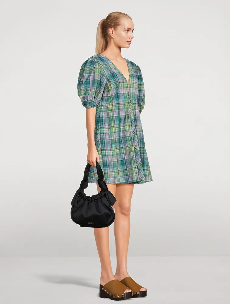 Seersucker Check V-Neck Mini Dress