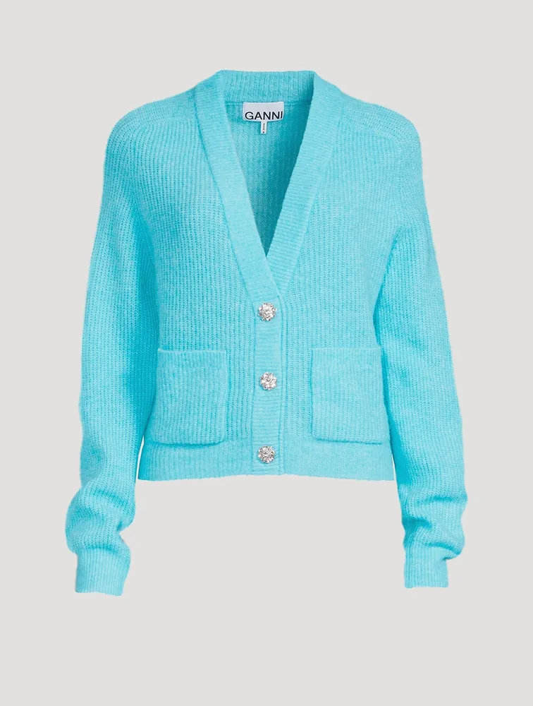Soft Knit Cardigan With Crystal Buttons