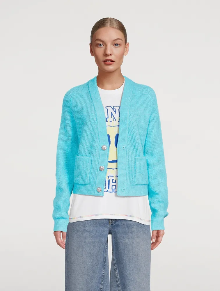 Soft Knit Cardigan With Crystal Buttons